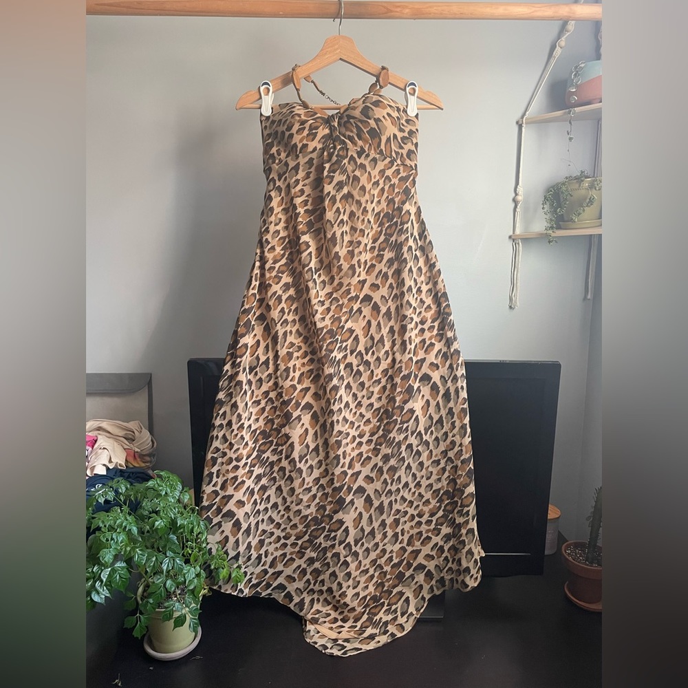Adrianna Papell animal print strapless dress